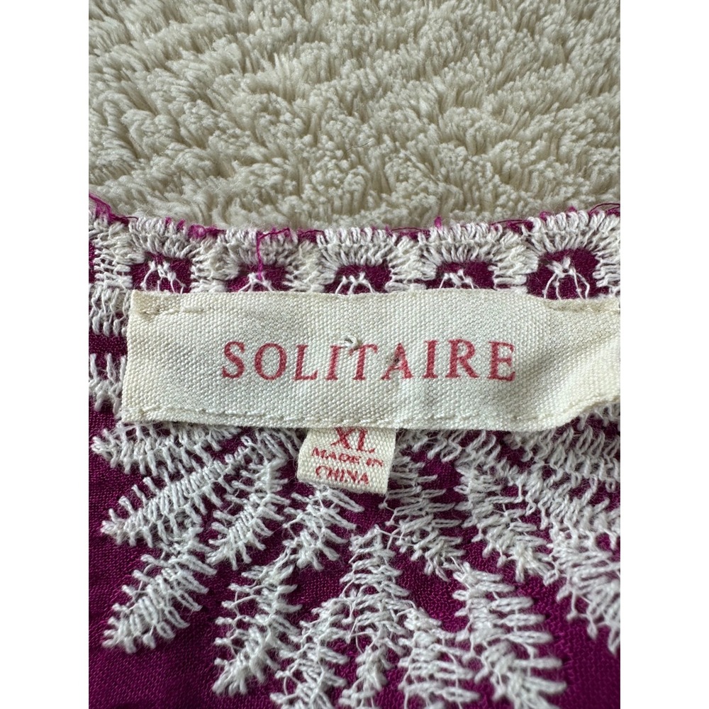 Solitaire Magenta Purple Embroidered Flutter Sleeve Scalloped‎ Hem Top XL - Picture 4 of 6